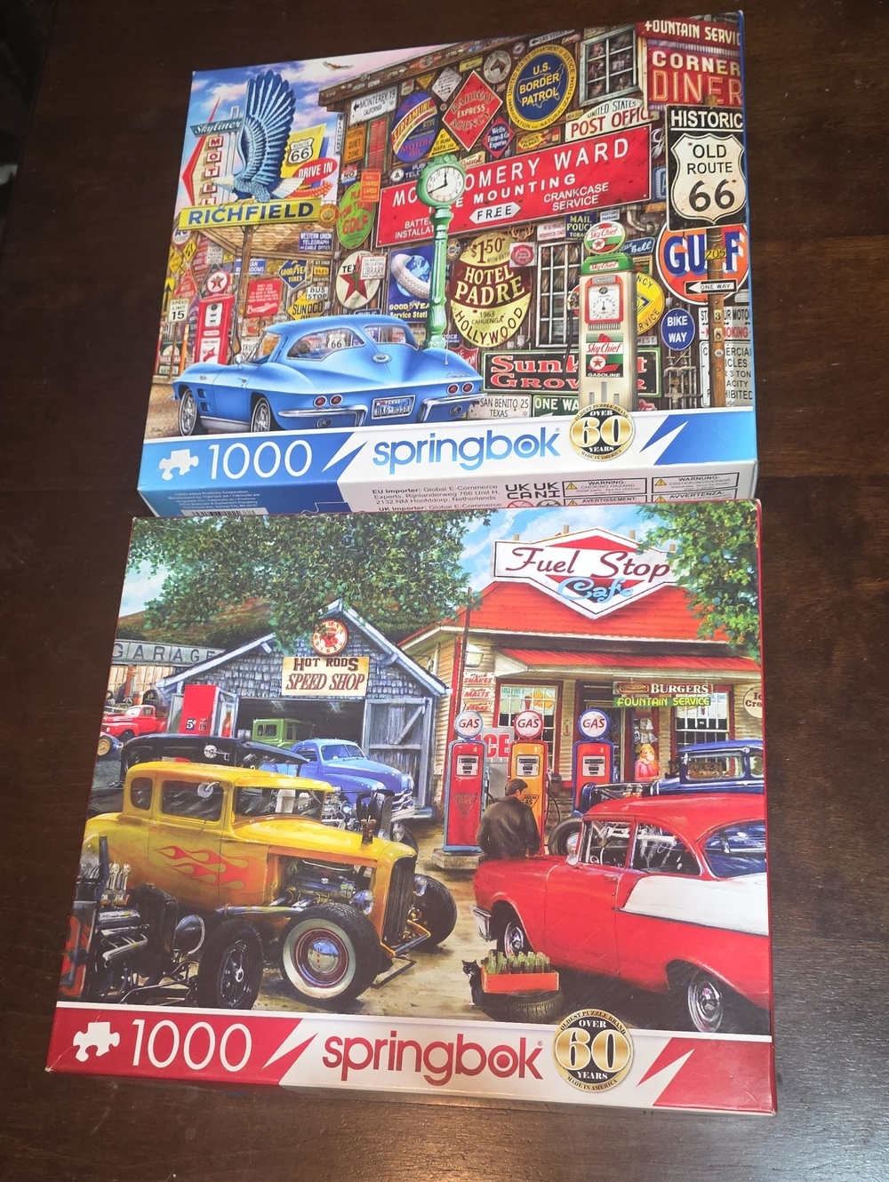 2 Springbok Puzzles - Route 66 & Hot Rod Cafe 1000 Pcs.
